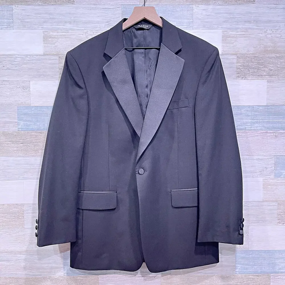 Jos A Bank Notch Collar Tuxedo Suit Black Mens 42R Jacket 36R Pleated Pants